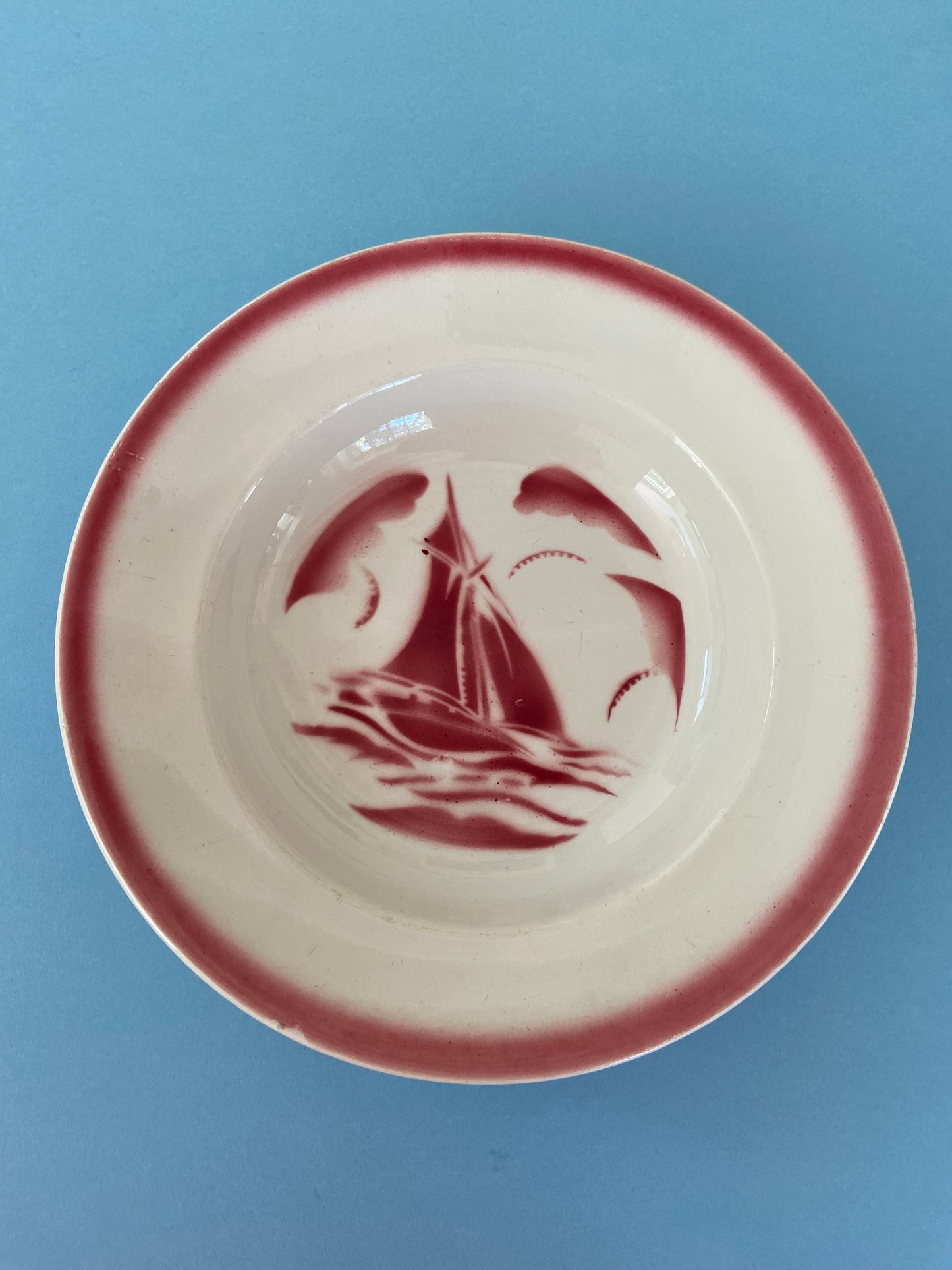 BADONVILLER pink SAILBOAT pattern salad bowl