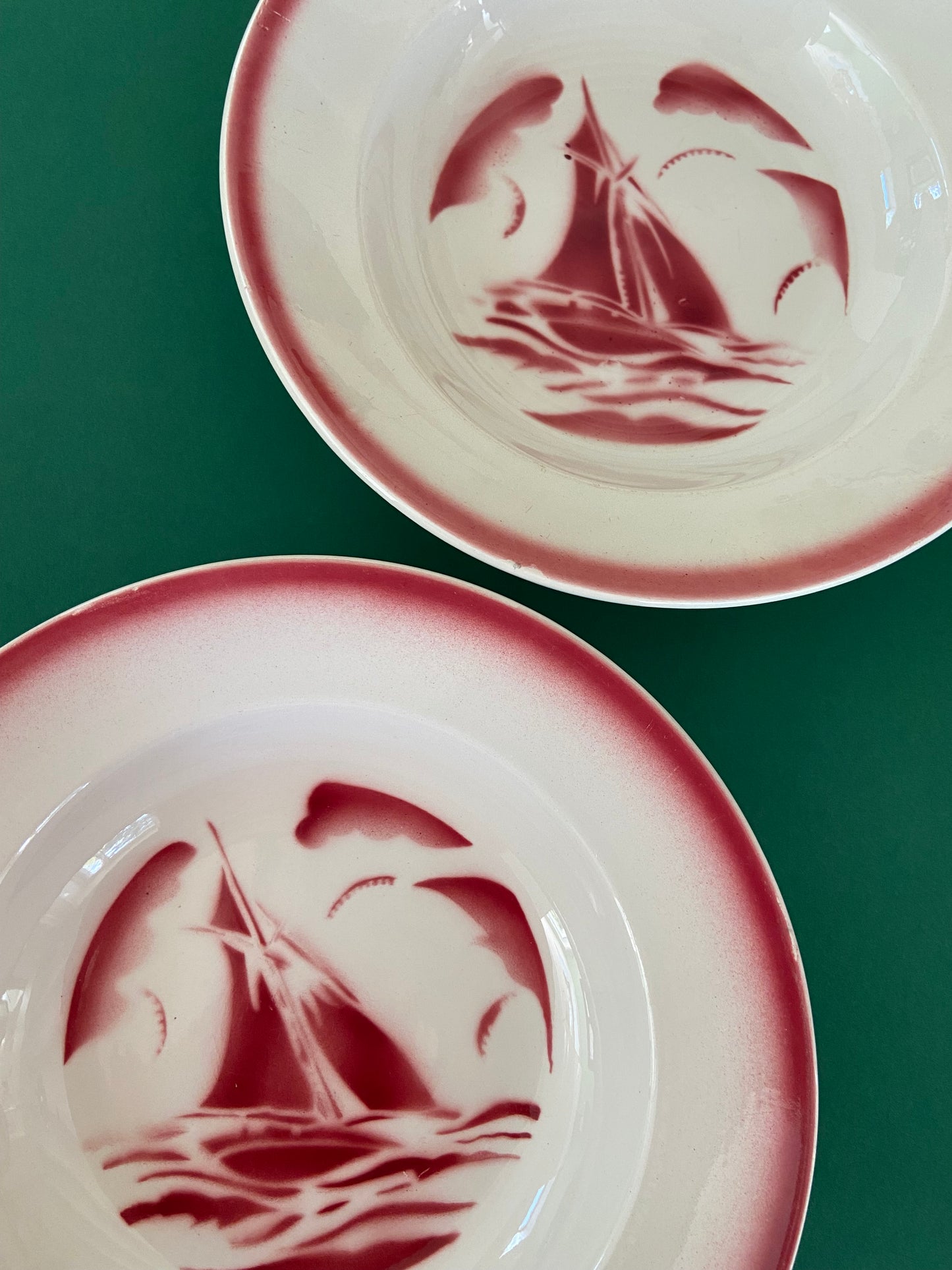 BADONVILLER pink SAILBOAT pattern salad bowl