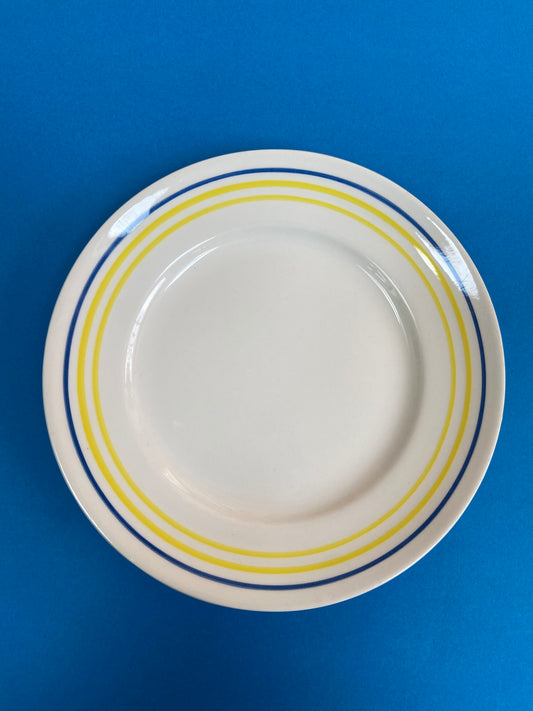 Moulin des Loups dessert plate BLUE/YELLOW lines