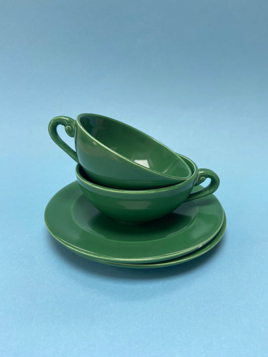 Duo coffee cups with saucers GREEN GRASS