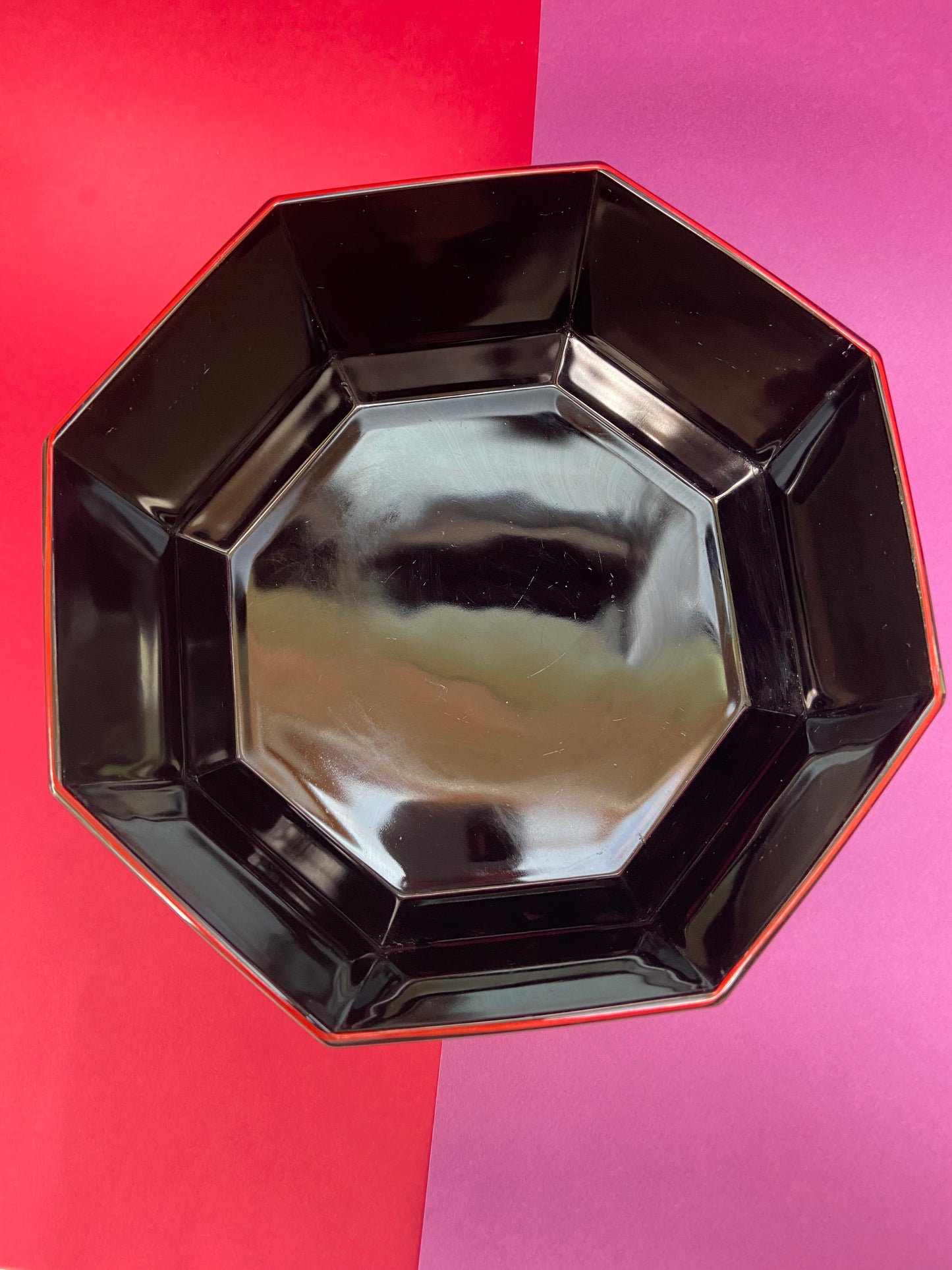 ARCOROC octagonal black salad bowl with red edging