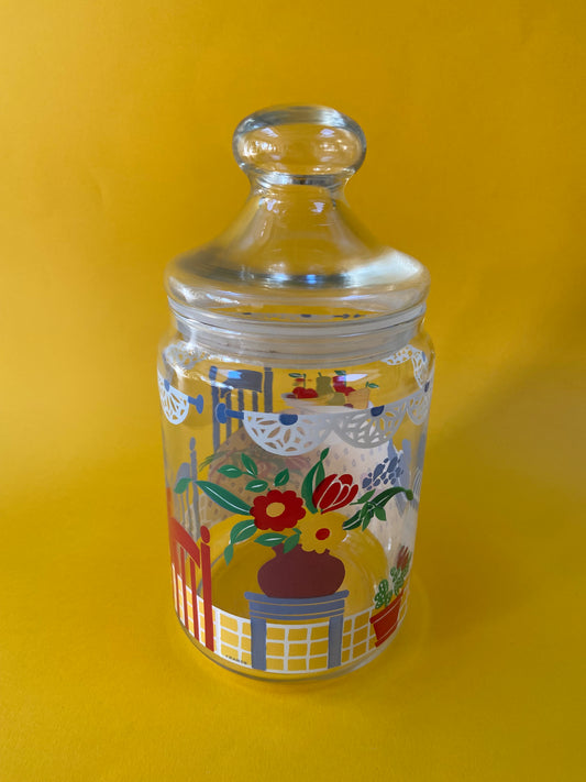 Vintage glass storage jar with CUISINE motif