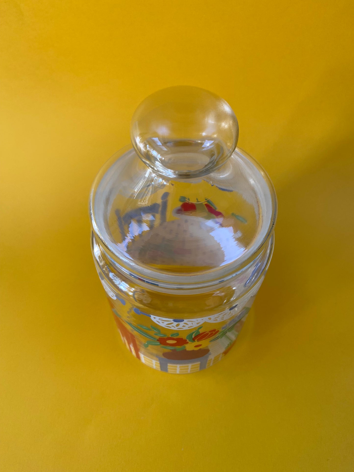 Vintage glass storage jar with CUISINE motif