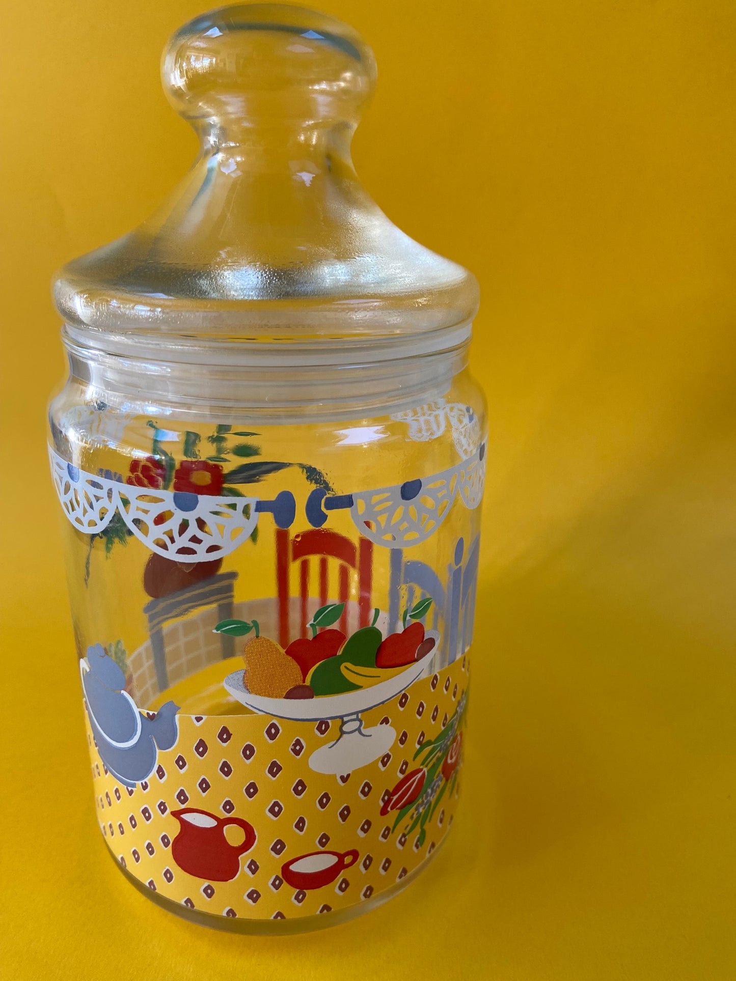 Vintage glass storage jar with CUISINE motif