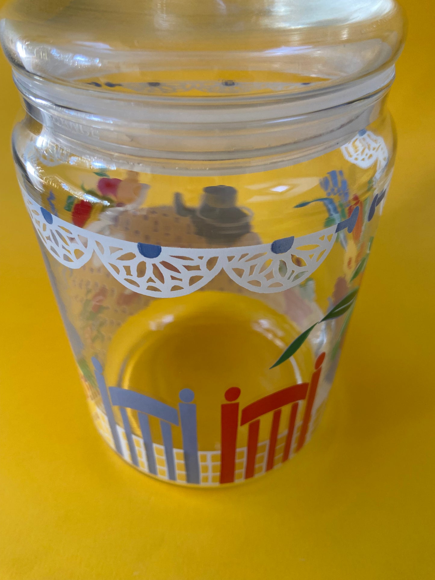 Vintage glass storage jar with CUISINE motif