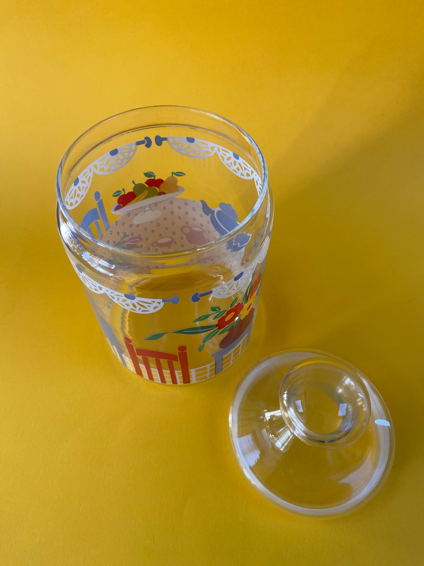 Vintage glass storage jar with CUISINE motif