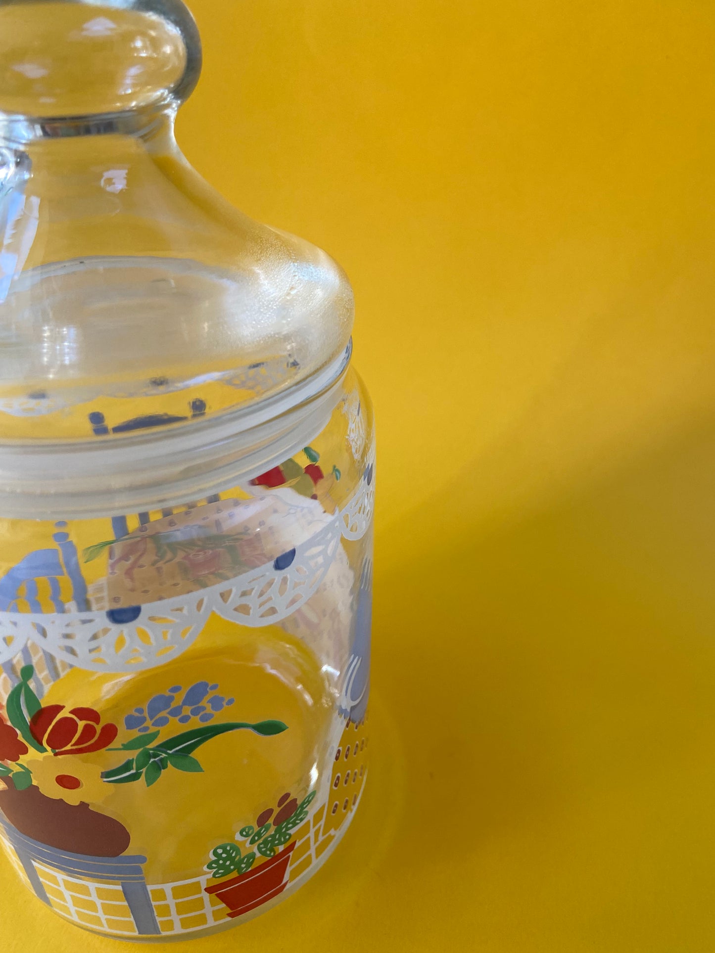 Vintage glass storage jar with CUISINE motif