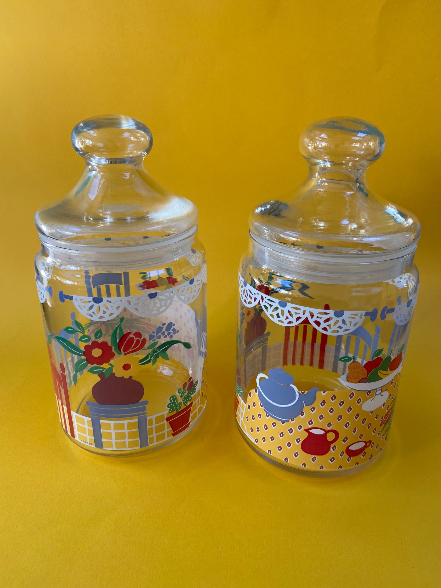 Vintage glass storage jar with CUISINE motif