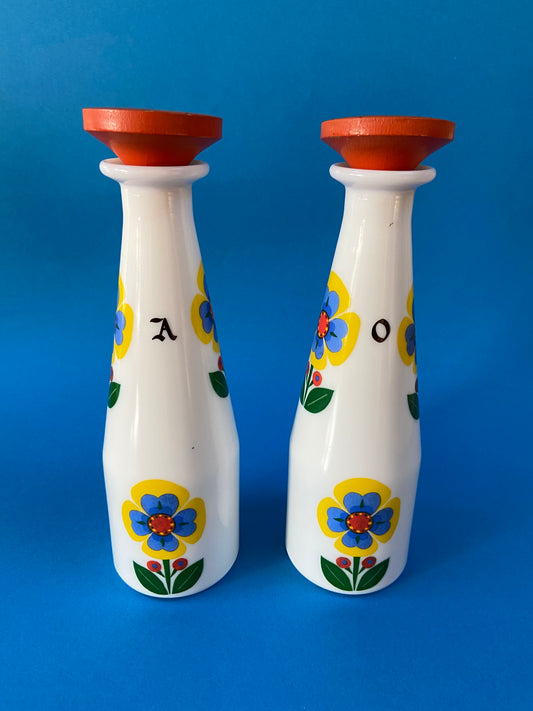 Vintage FLOWERS condiment storage bottles