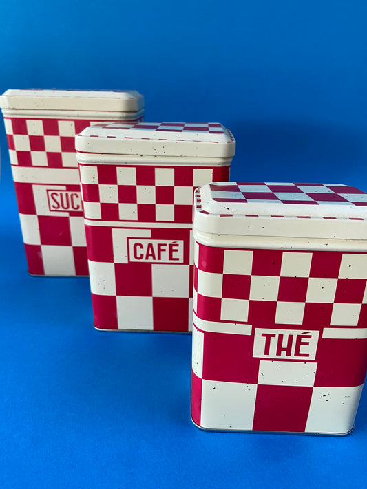 Set of 3 Red Checkered Metal Nesting Boxes