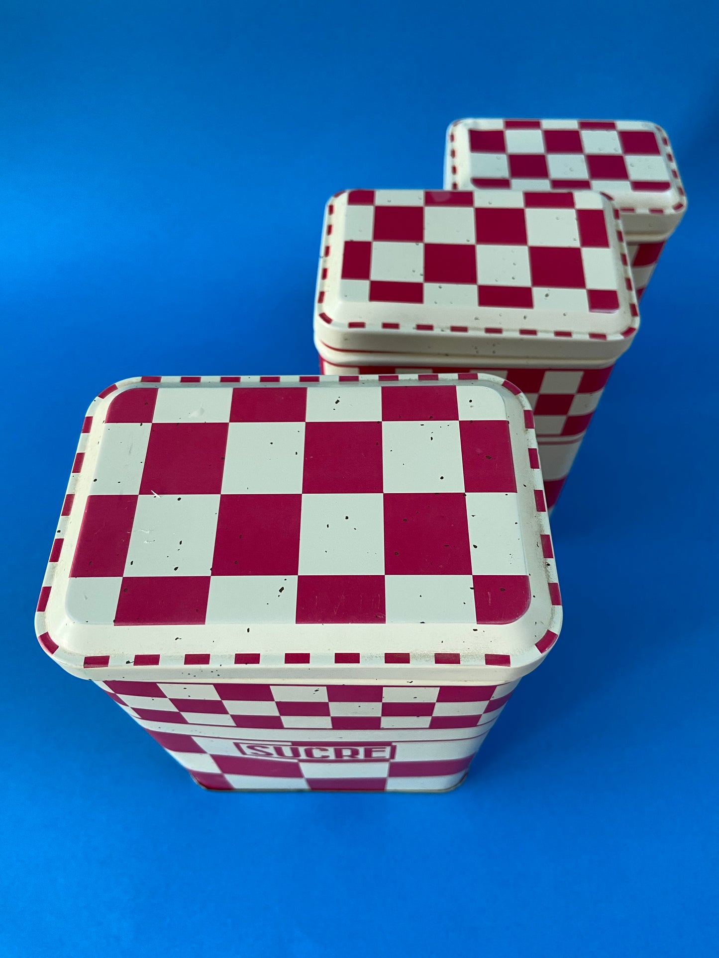 Set of 3 Red Checkered Metal Nesting Boxes