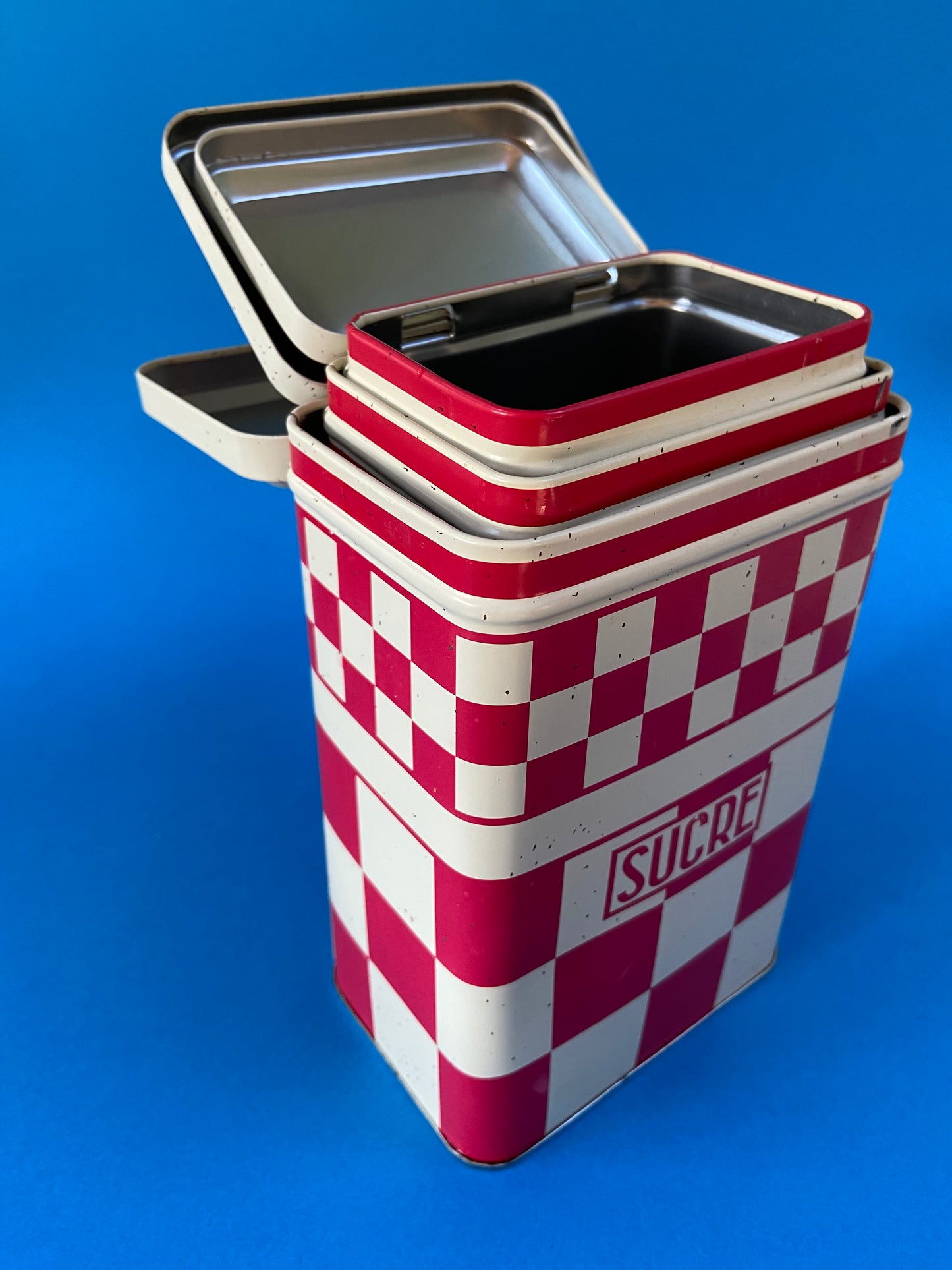 Set of 3 Red Checkered Metal Nesting Boxes