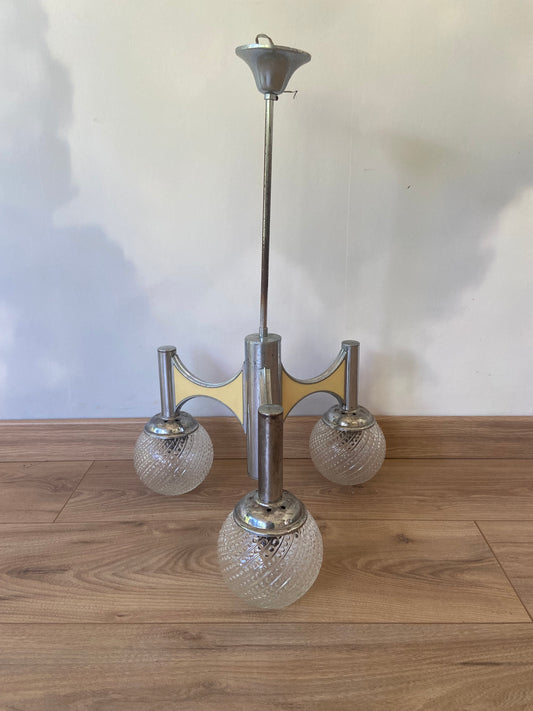 Vintage 3-light chrome chandelier with glass globes