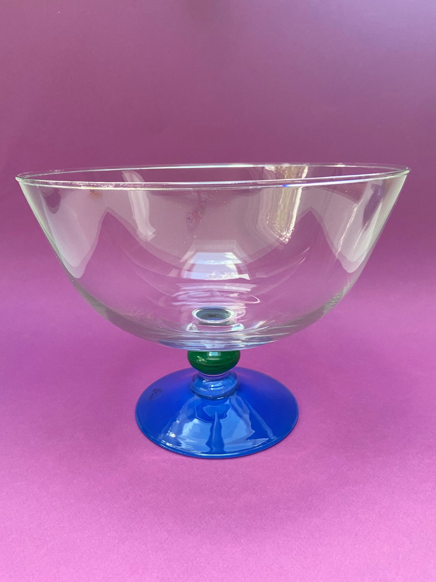 Dessert or cocktail bowl BLUE base GREEN ball