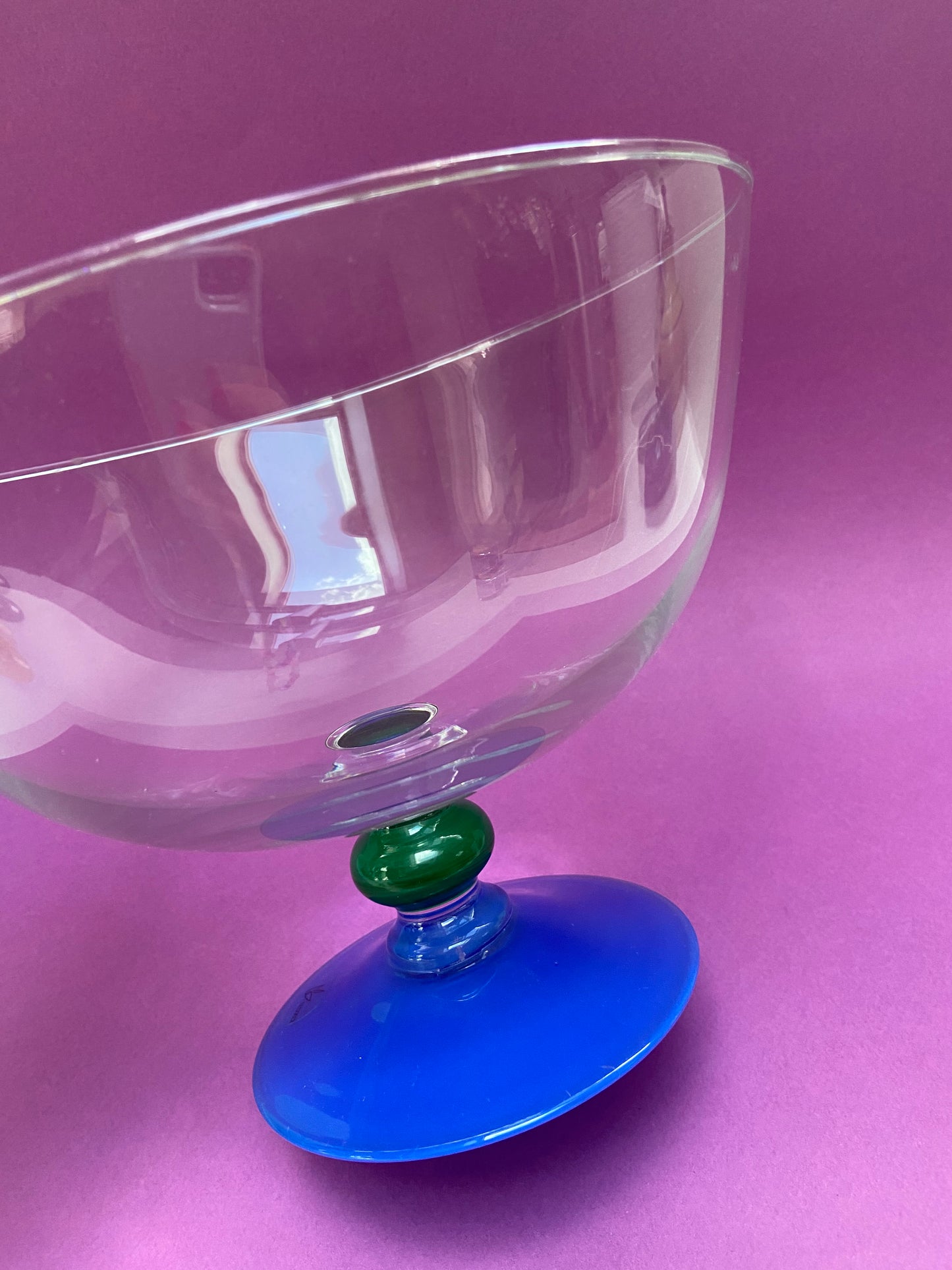 Dessert or cocktail bowl BLUE base GREEN ball