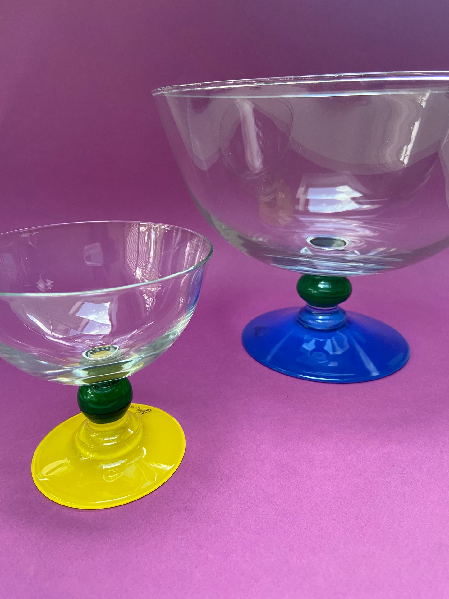 Dessert or cocktail bowl BLUE base GREEN ball