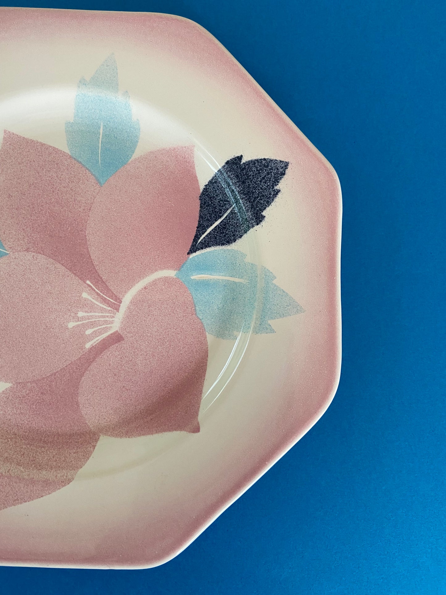 NIDERVILLER Flowers Octagonal Plate PINK/BLUE