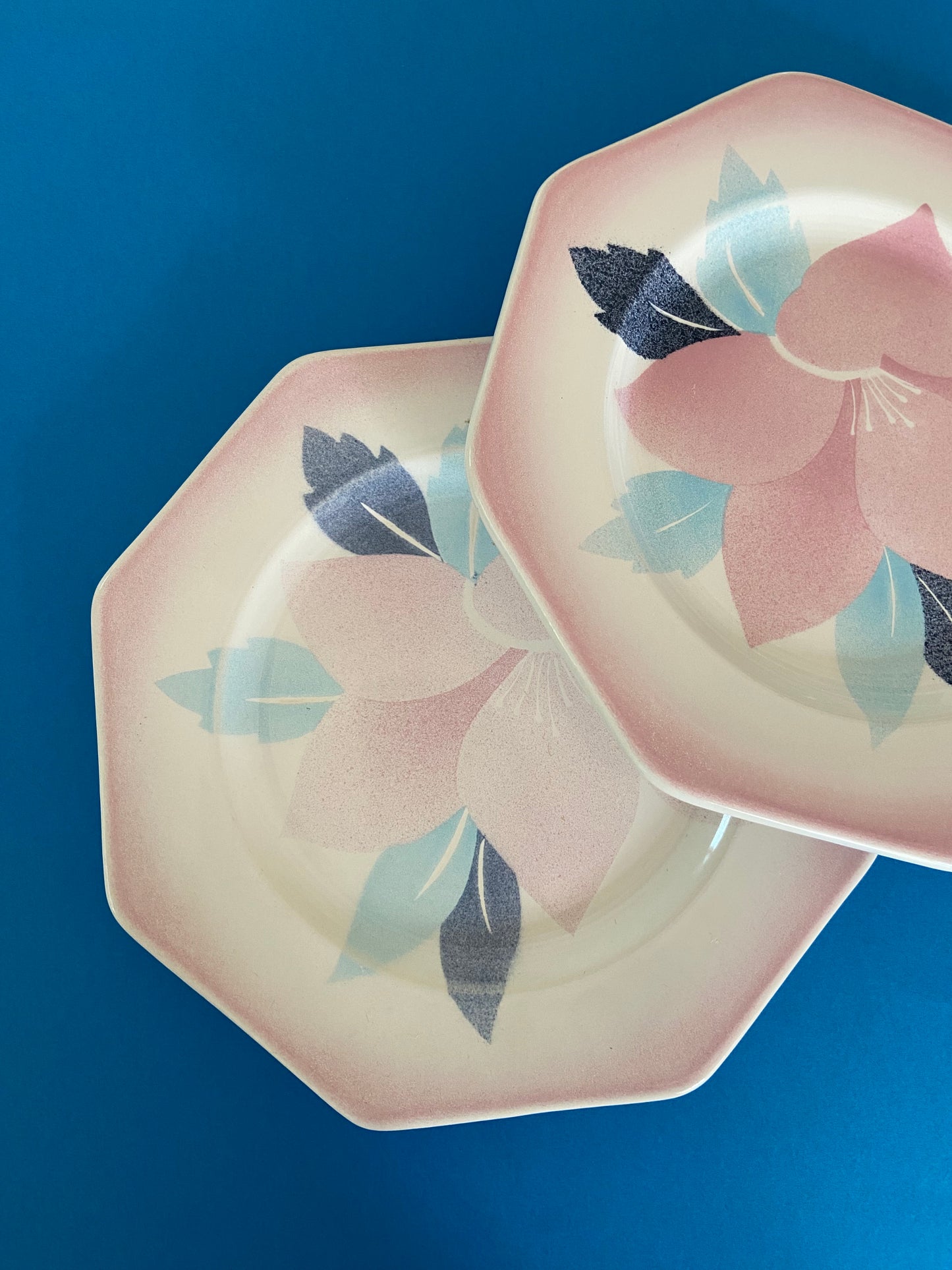 NIDERVILLER Flowers Octagonal Plate PINK/BLUE