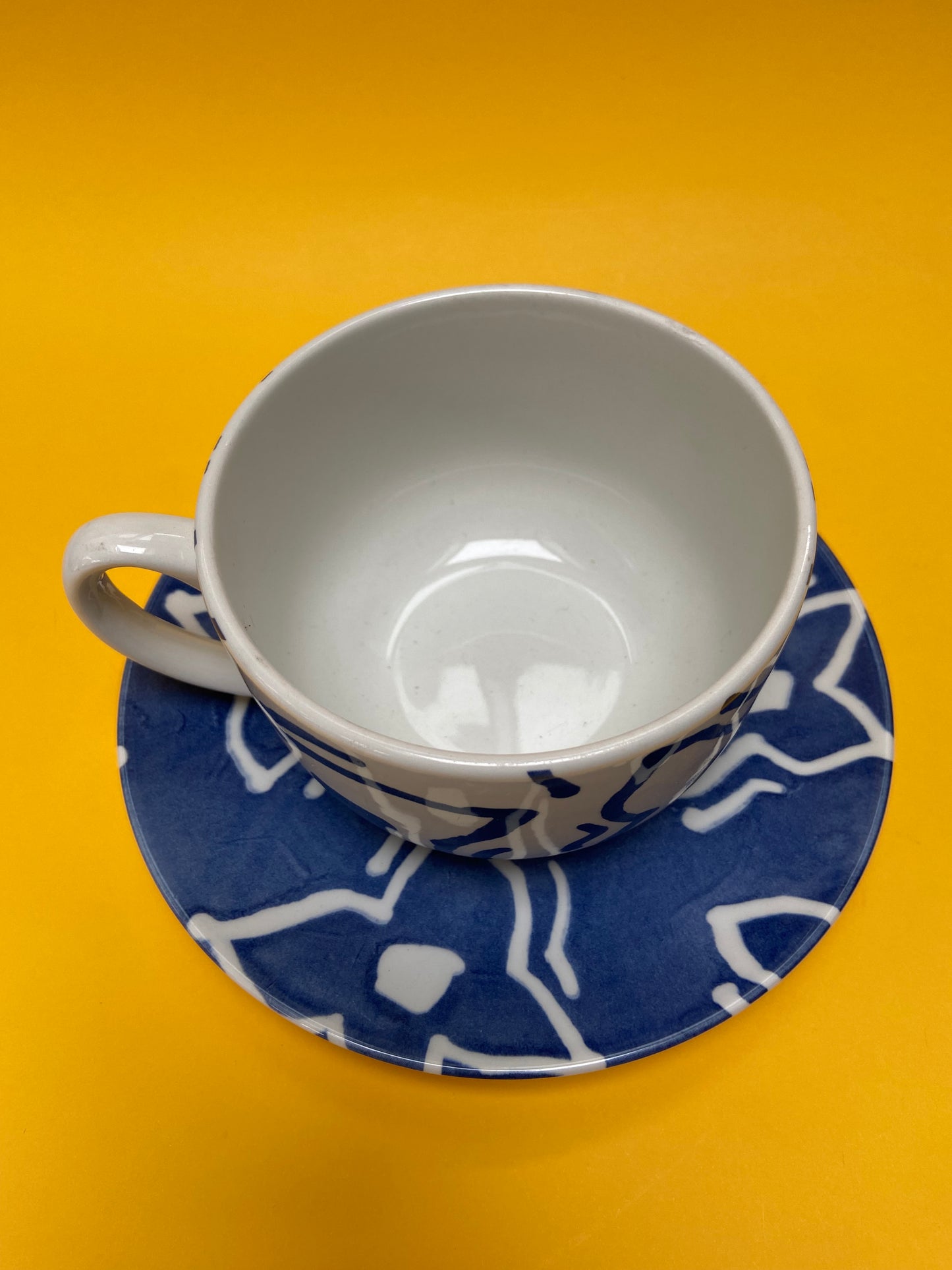 Grande tasse avec sous tasse FLEURS bleu/blanc