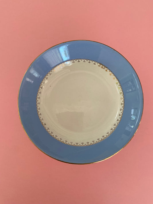 Assiette creuse BLEU pastel et dorure