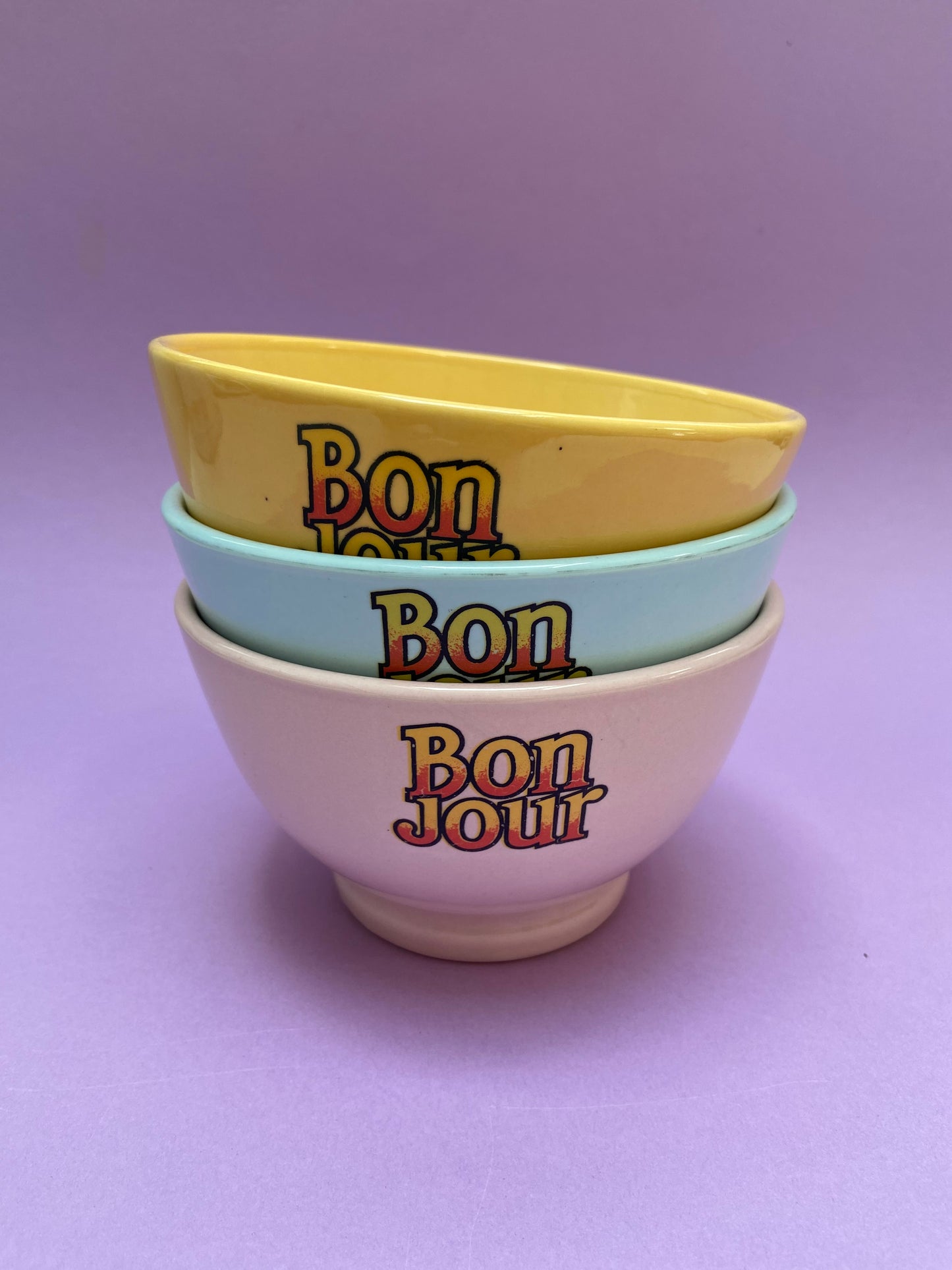 Bol vintage BONJOUR pastel ROSE