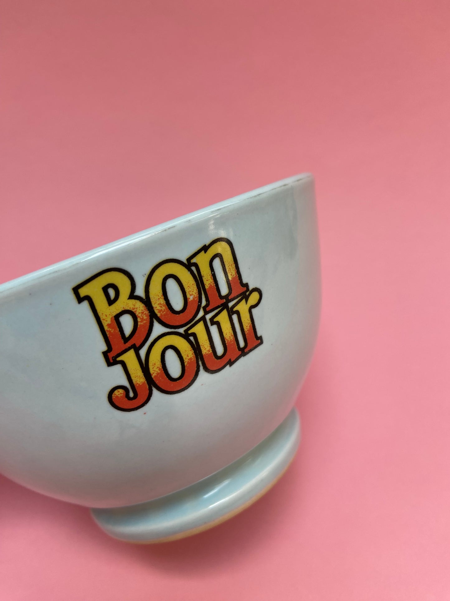 Bol vintage BONJOUR pastel BLEU