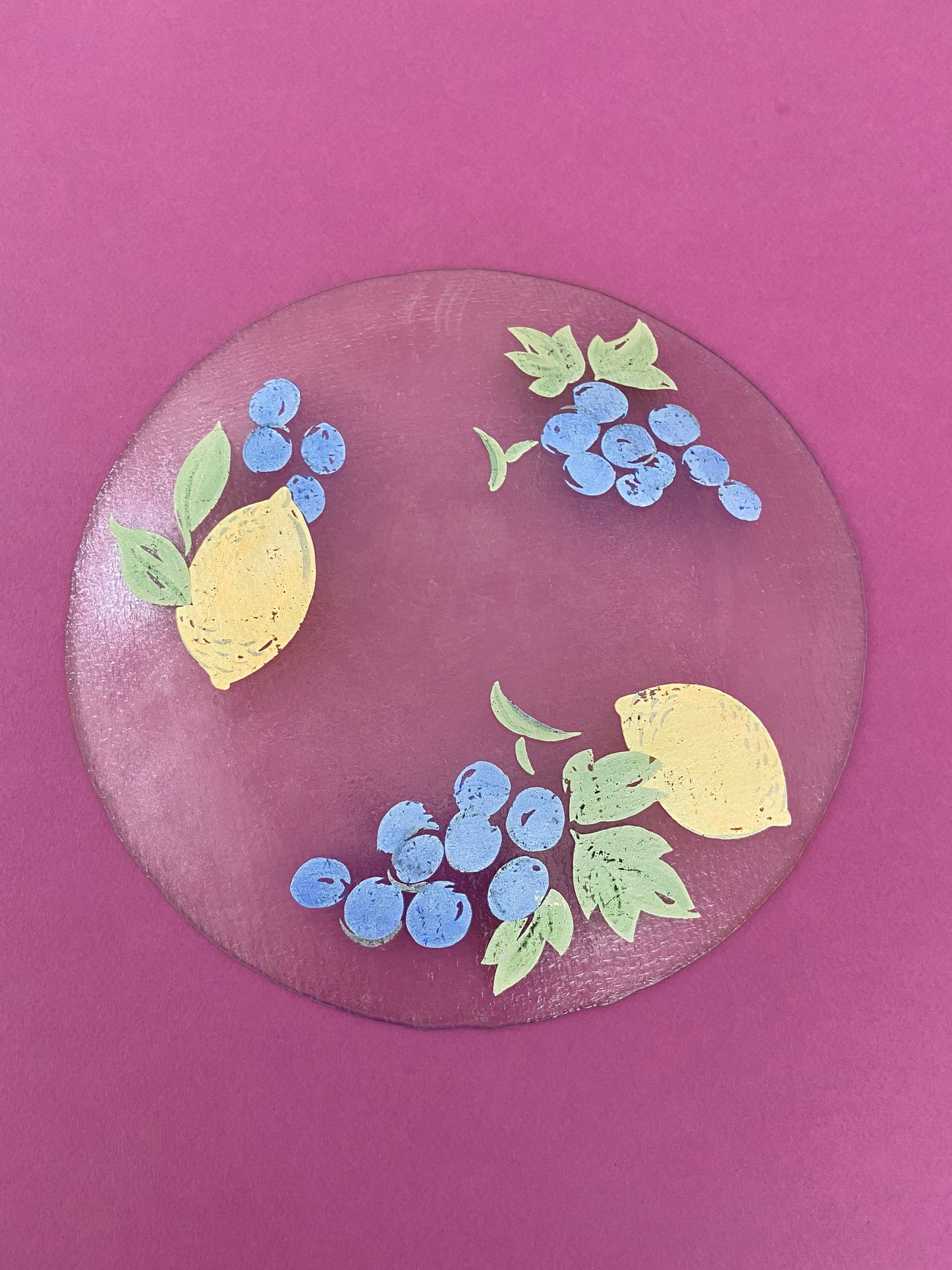 Vintage transparent plate with FRUITS pattern