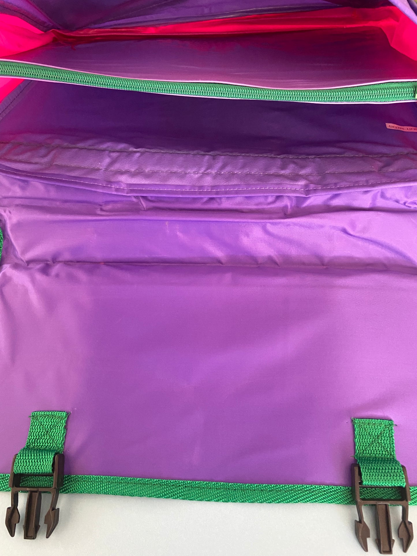 Cartable vintage NEUF rose/violet/vert