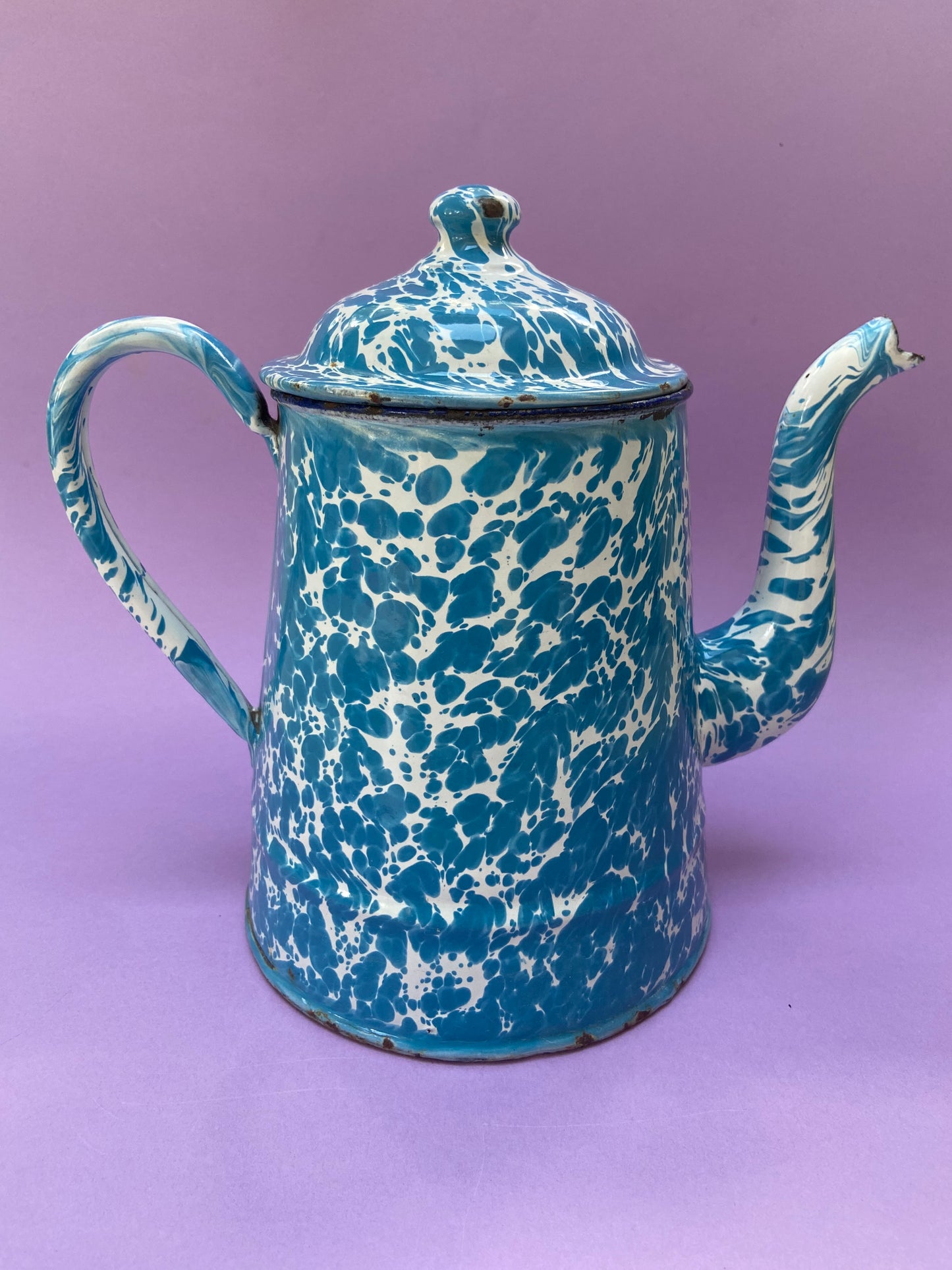 Cafetière émaillée vintage MOUCHETÉE bleu