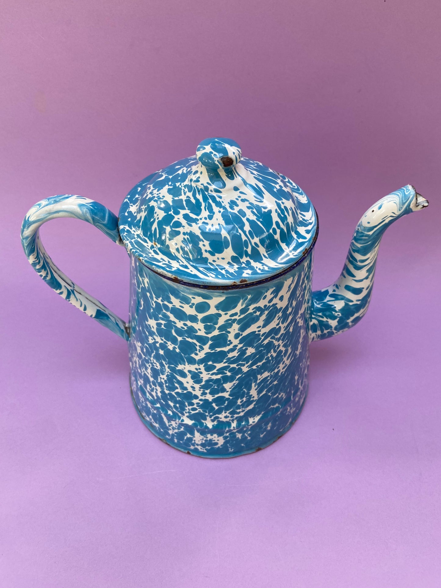 Cafetière émaillée vintage MOUCHETÉE bleu