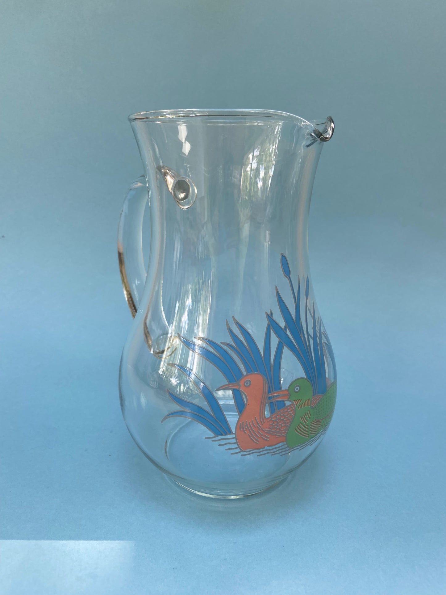 Carafe/pichet en verre motif CANARDS pastel