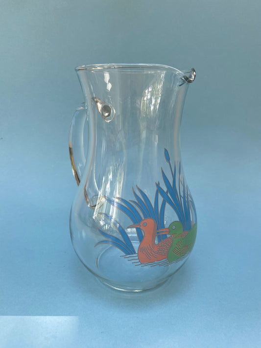 Carafe/pichet en verre motif CANARDS pastel