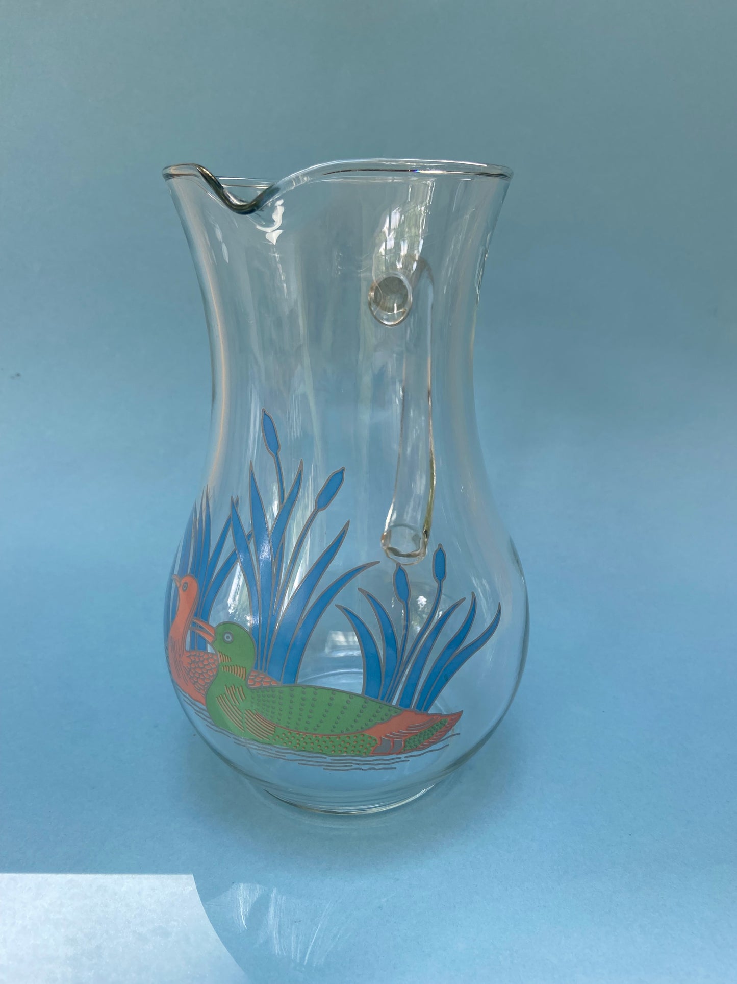 Carafe/pichet en verre motif CANARDS pastel