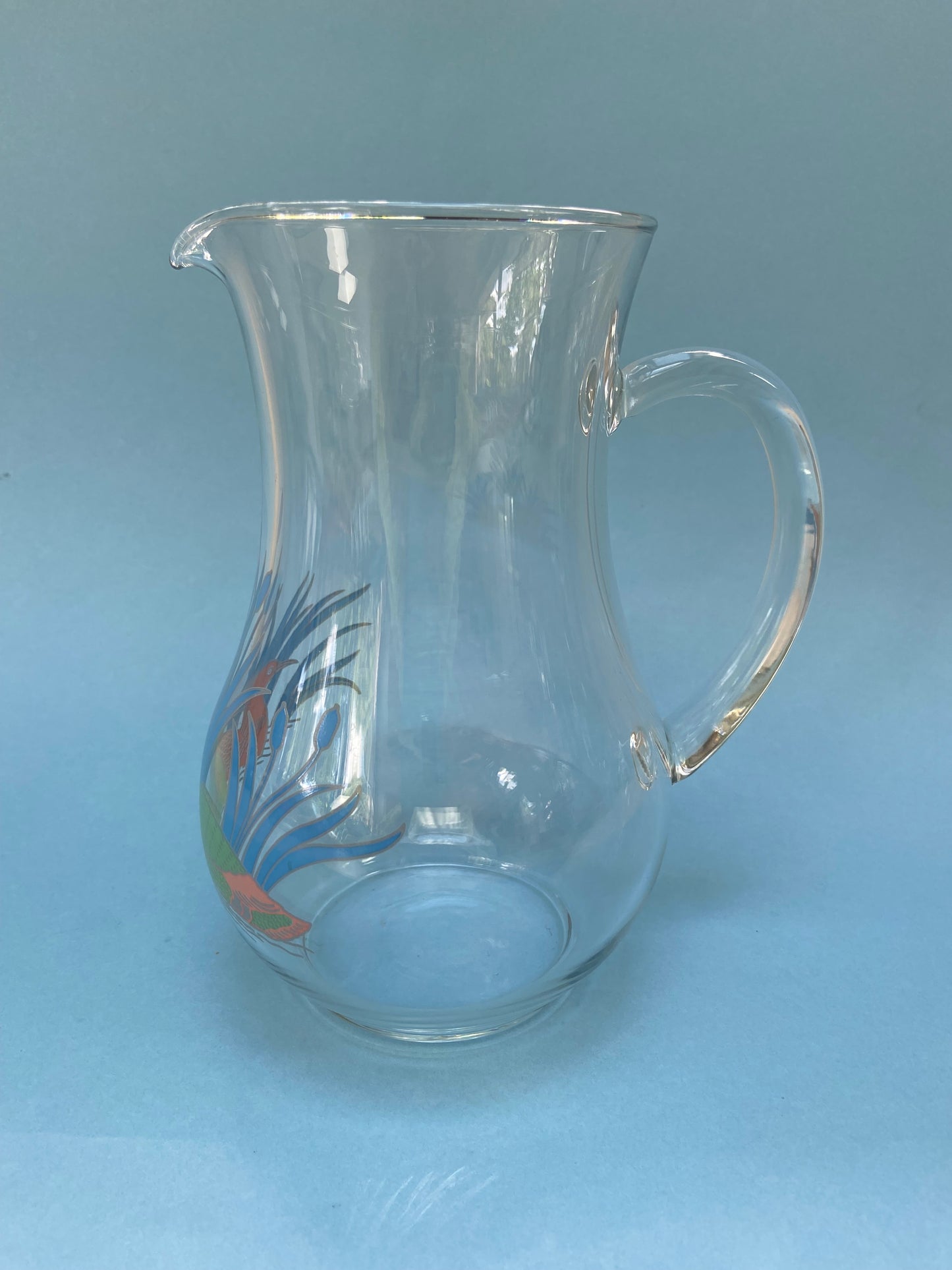 Carafe/pichet en verre motif CANARDS pastel