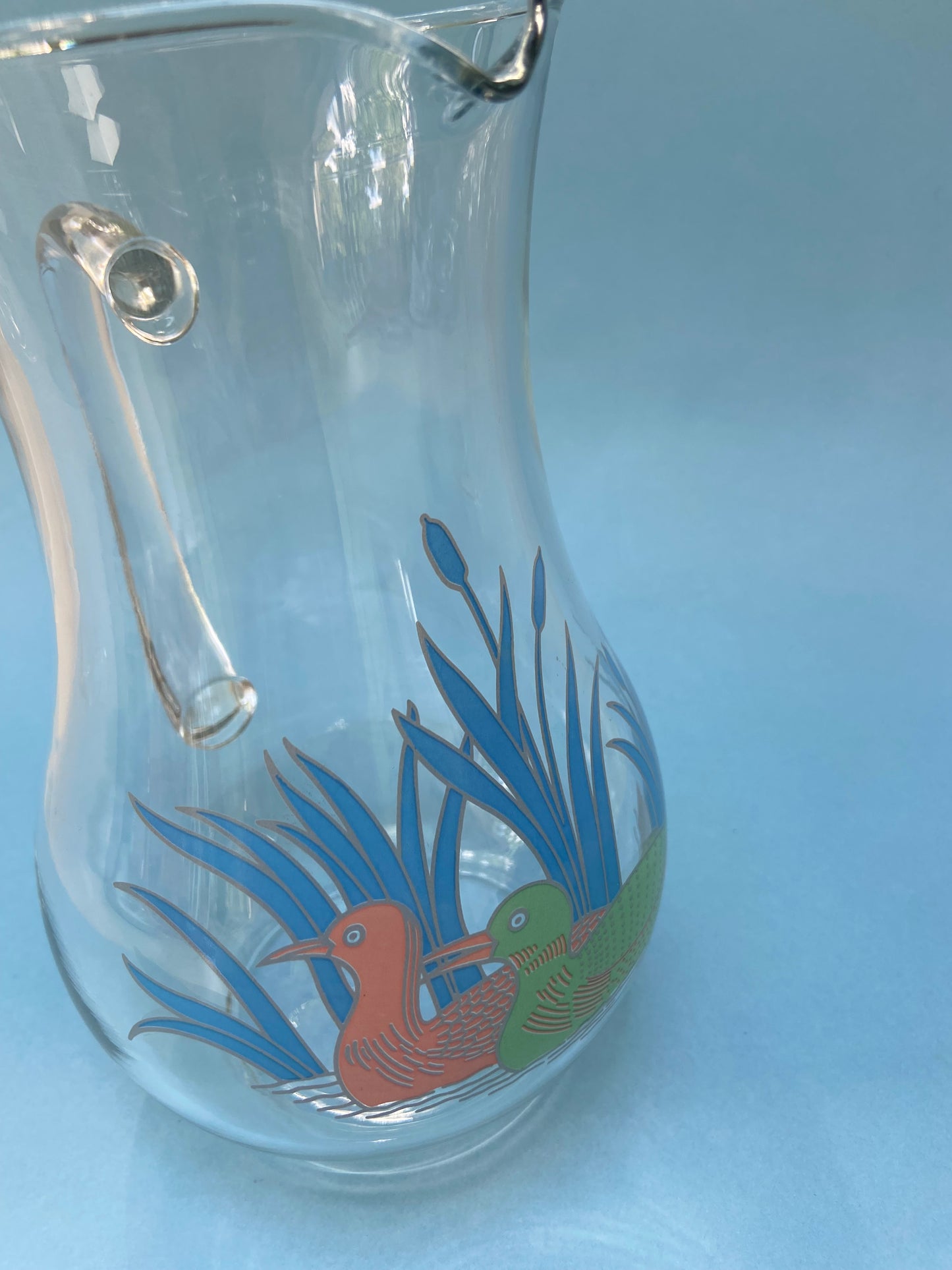 Carafe/pichet en verre motif CANARDS pastel