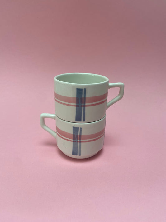 Duo espresso cups PINK/GREY lines