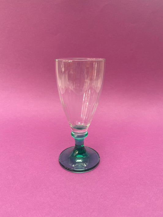 Small BLUE ribbed glass cup with stem