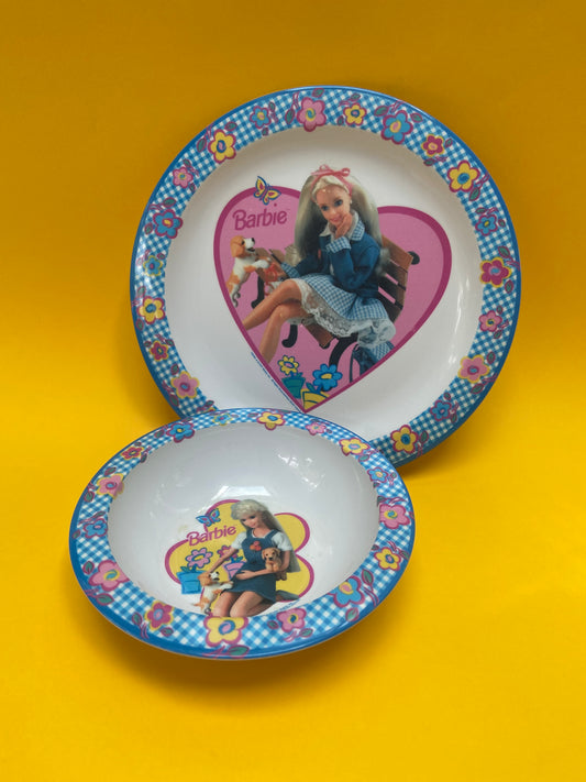 BARBIE plastic plate and bowl set