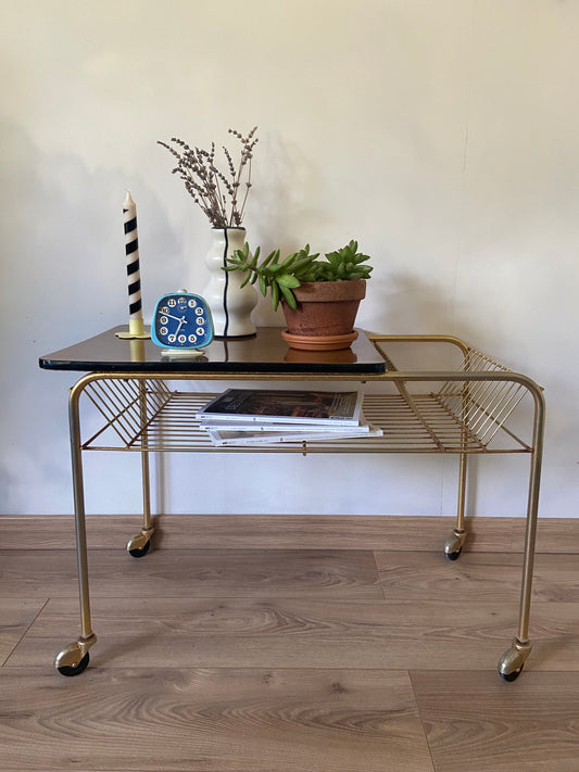 Vintage Formica Vinyl Side Table on Casters