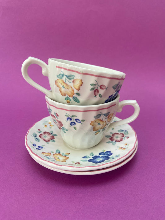 Duo of English FLEURIES cups and saucers