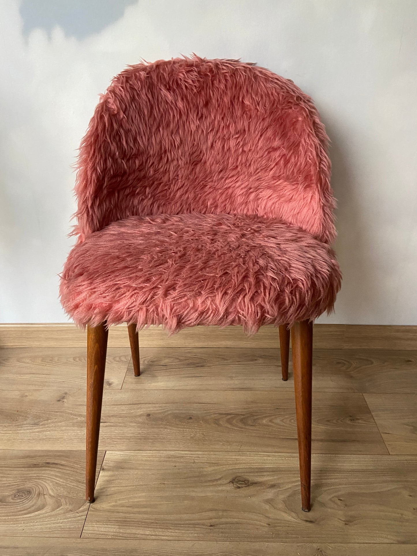 Vintage pink furry chair from the 60s