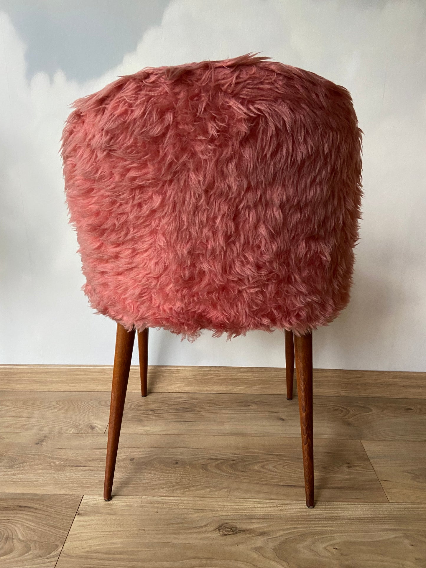 Vintage pink furry chair from the 60s