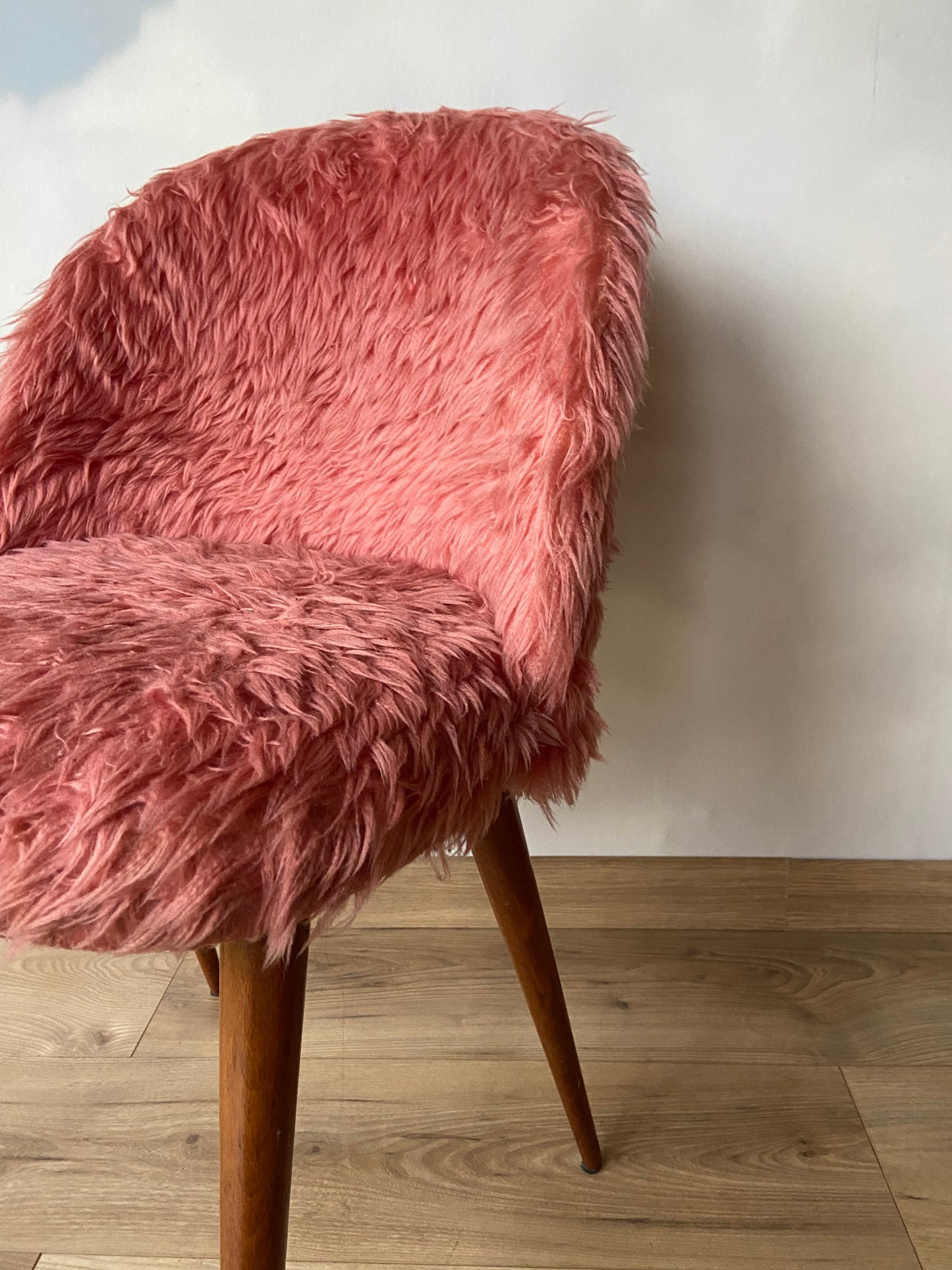 Vintage pink furry chair from the 60s