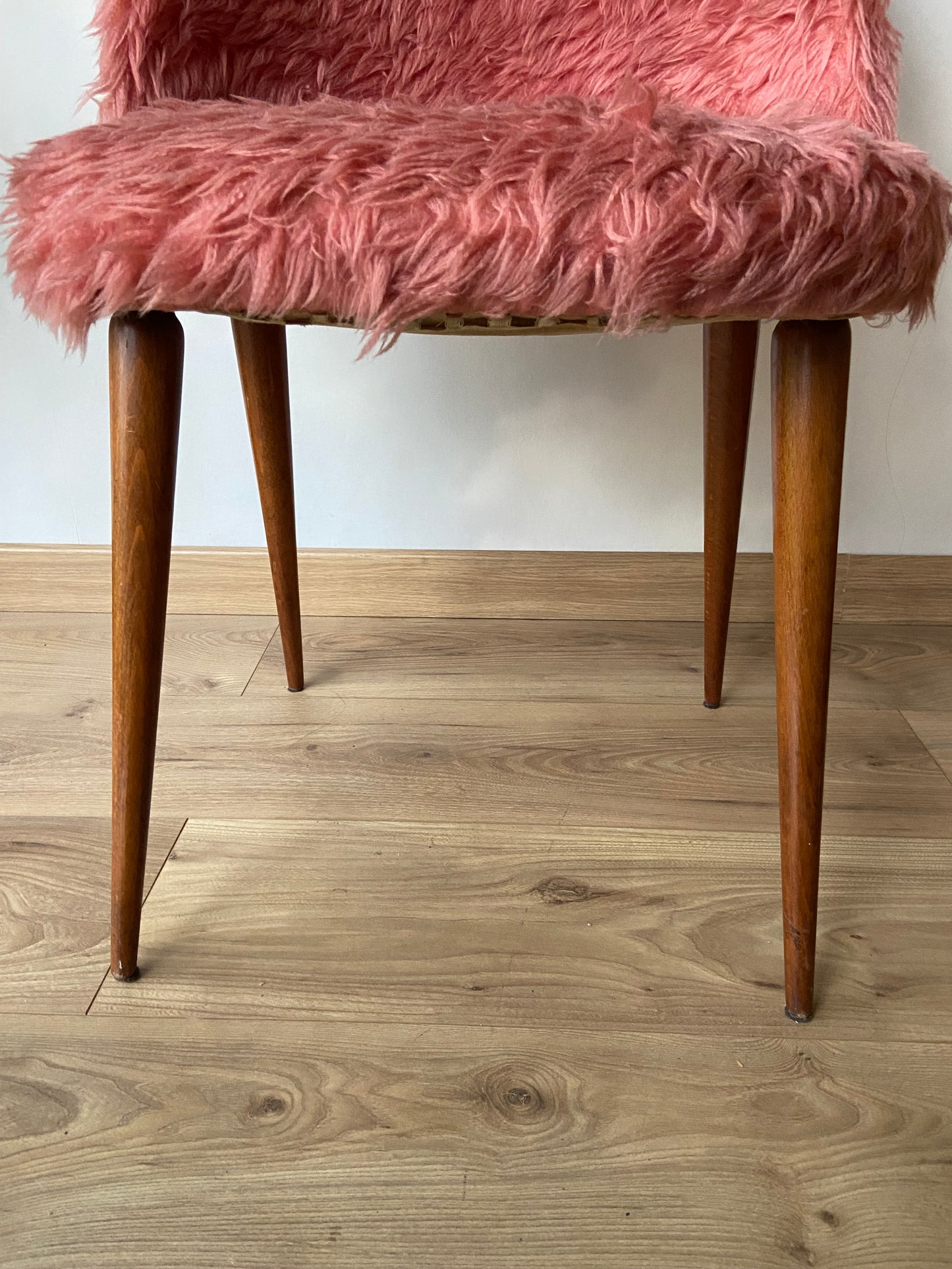 Vintage pink furry chair from the 60s