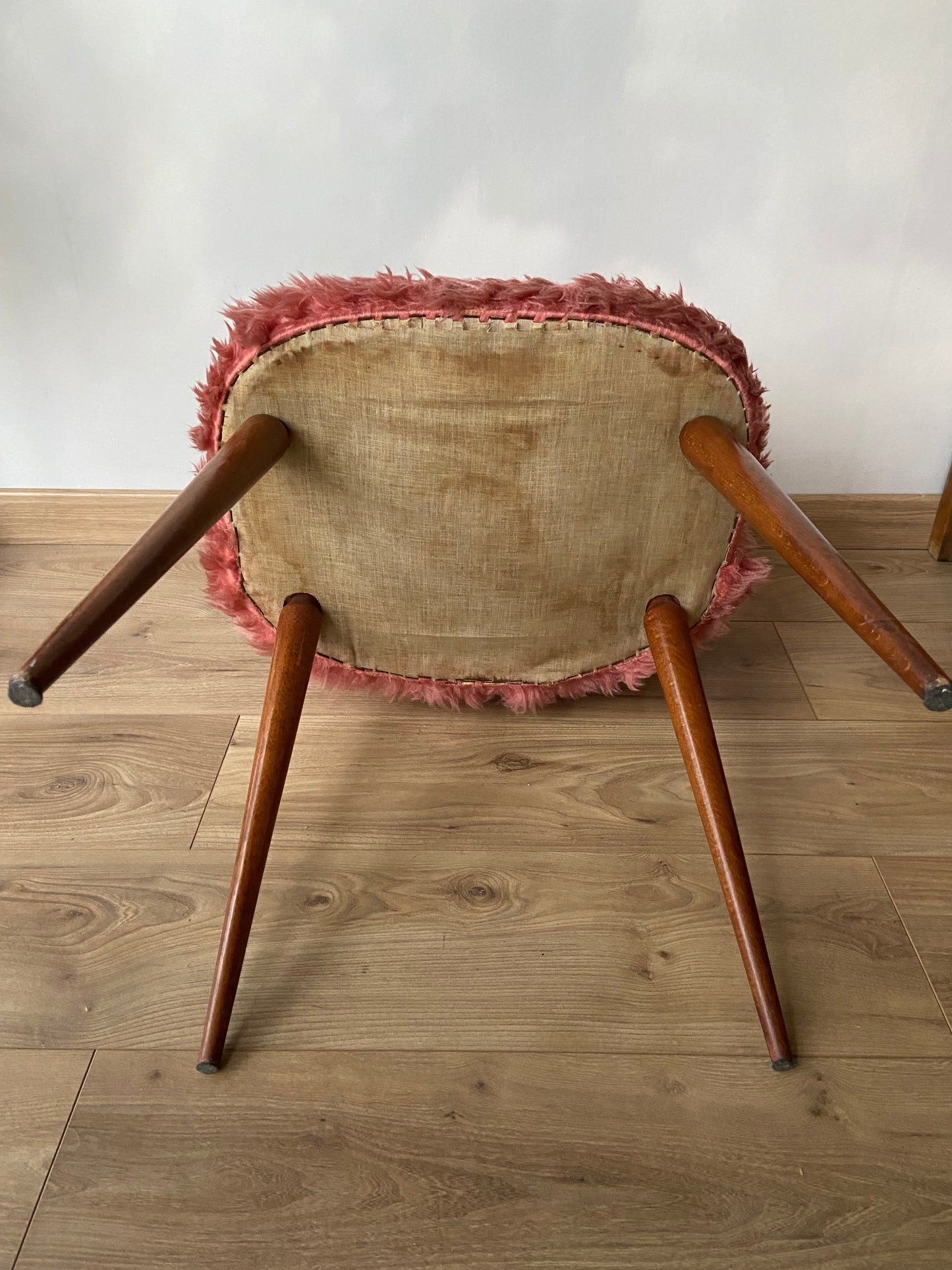 Vintage pink furry chair from the 60s