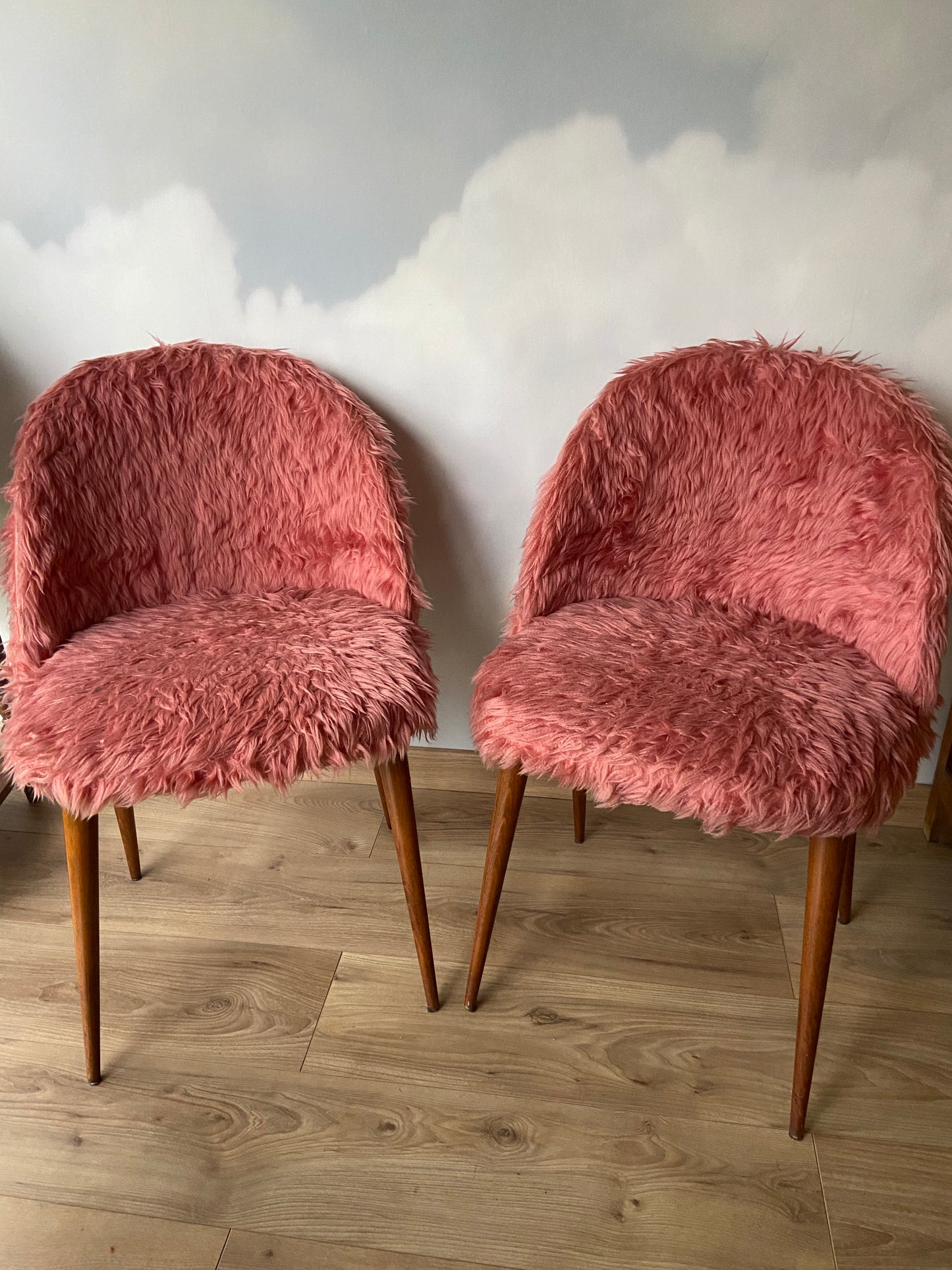 Vintage pink furry chair from the 60s