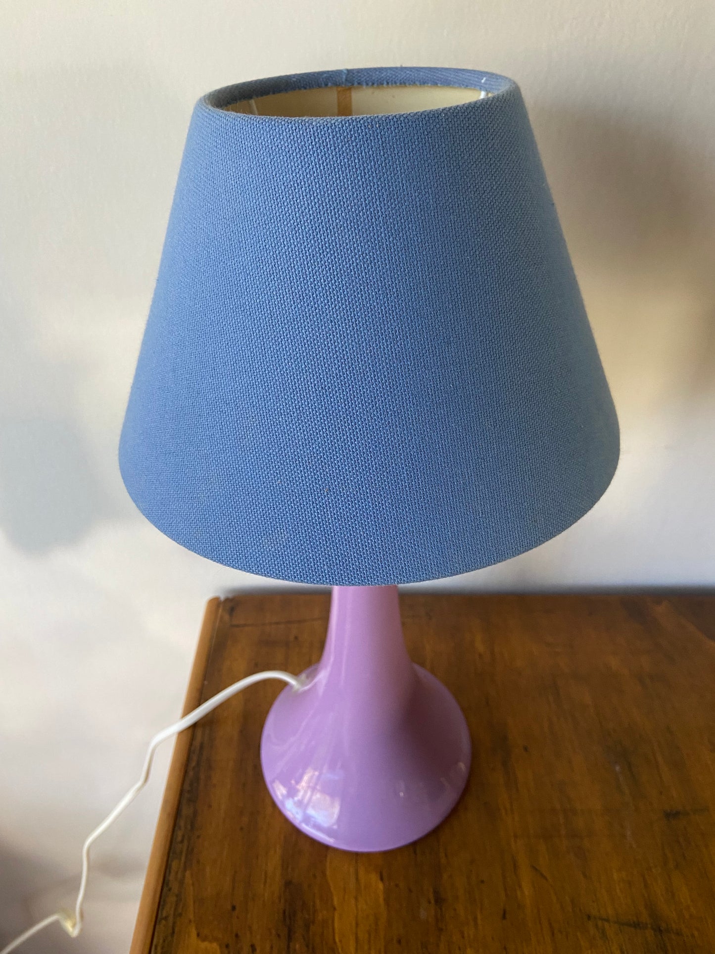 Joie Purple ceramic base lamp with blue fabric shade