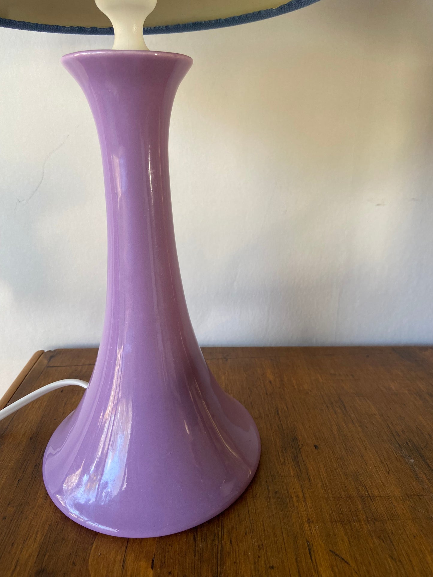 Joie Purple ceramic base lamp with blue fabric shade