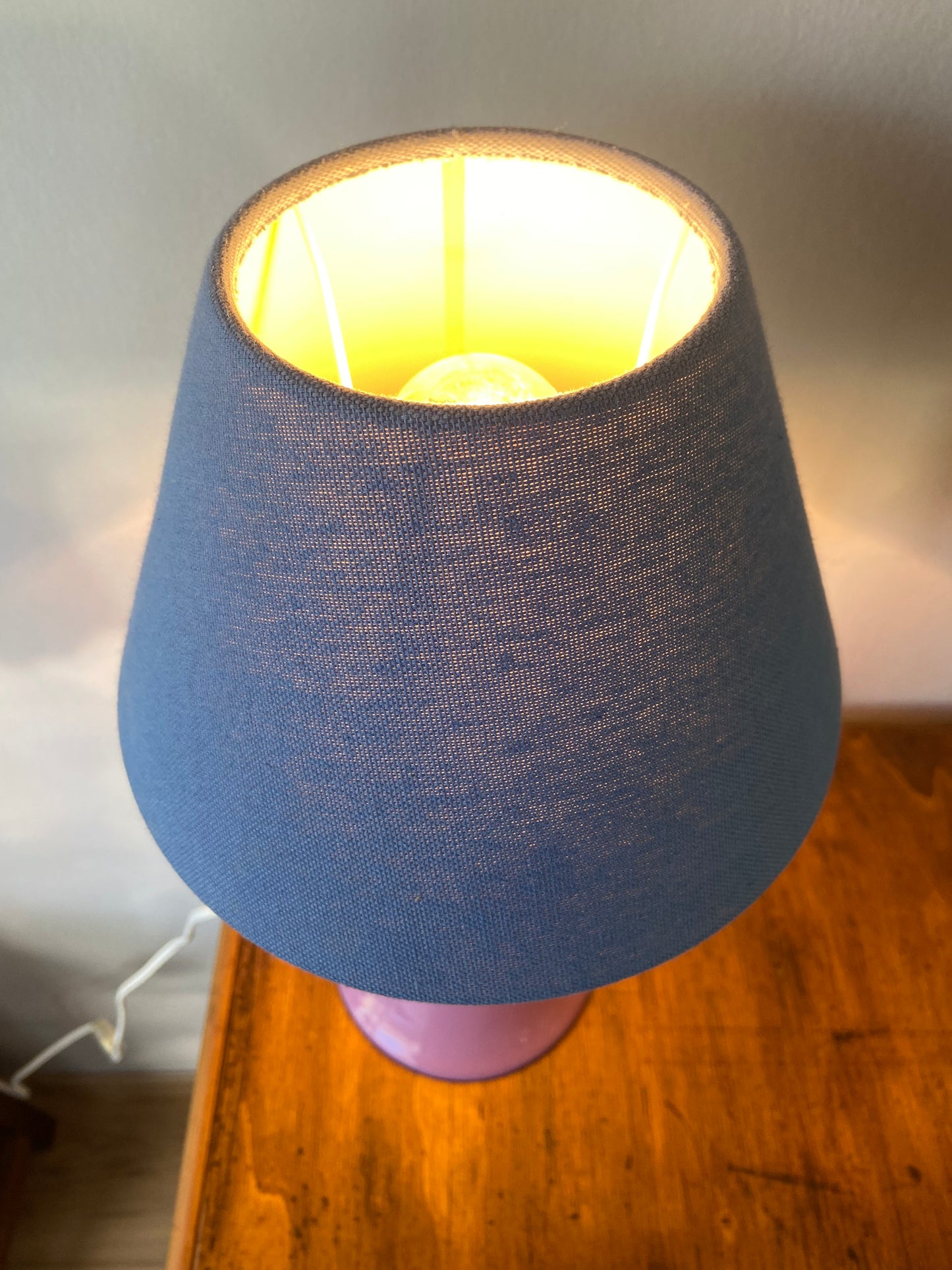 Joie Purple ceramic base lamp with blue fabric shade