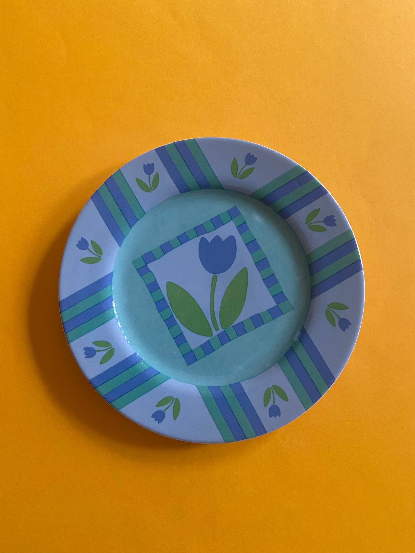 Petite assiette plate porcelaine TULIPES bleu/vert